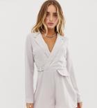 Missguided Belted Tux Romper In Gray - Gray
