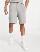 Asos Design Knitted Cable Shorts Set In Light Gray-grey