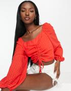 Qed London Ruched Front Crop Top In White-red