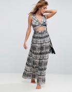 Asos Beach Maxi Dress In Mono Snake With Pleat Skirt - Multi