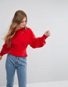 Monki Fitted Balloon Sleeve Sweat - Red