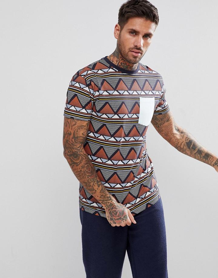 Soul Star Geo-tribal Pocket Print T-shirt - Navy