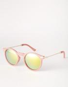 Asos Skinny Round Sunglasses With Metal Arms And Flash Lens - Pink