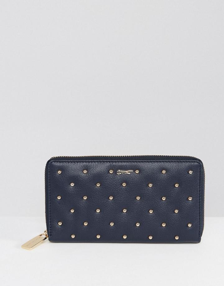 Paul Costelloe Real Leather Studded Navy Zip Around Purse - Navy