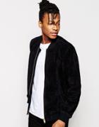 Barney's Slim Fit Suede Bomber Jacket - Navy