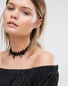 New Look Cross Lace Choker Necklace - Black