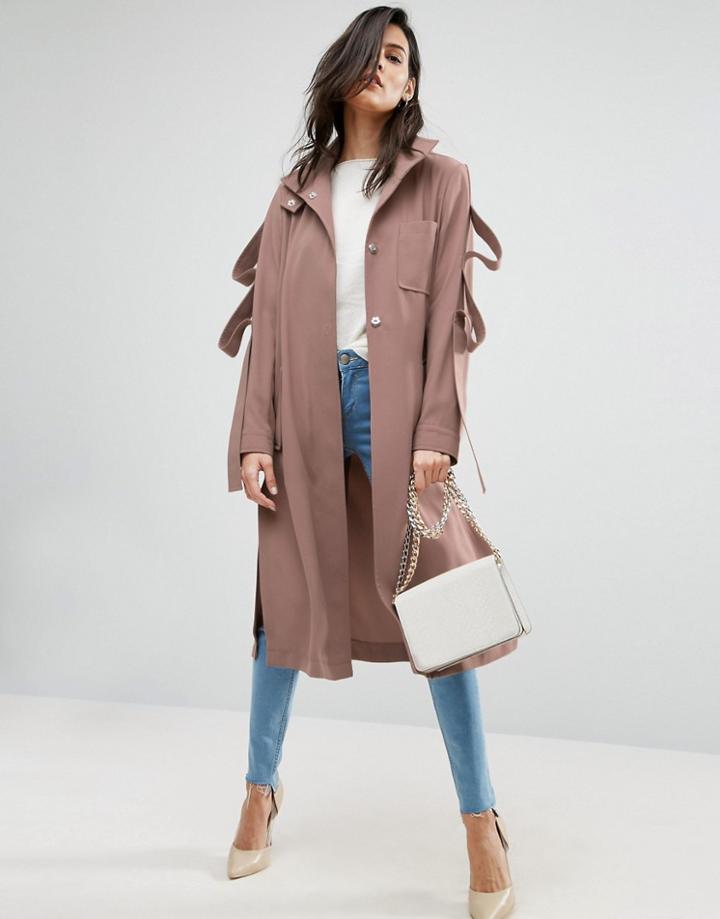 Asos Duster Coat With Loop Sleeve Detail - Pink