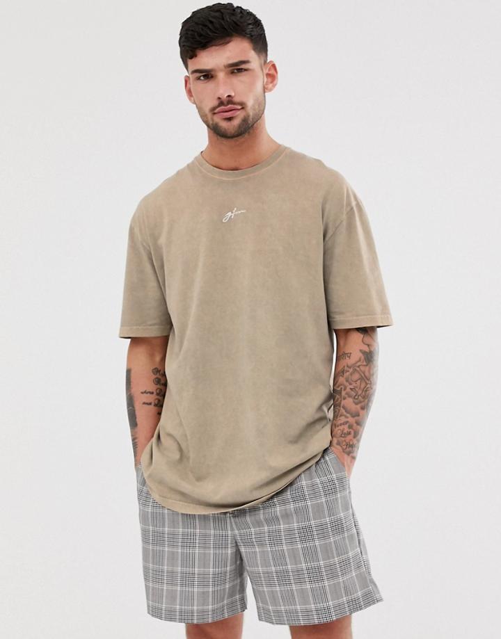 Good For Nothing Oversized T-shirt In Washed Stone With Logo - Stone