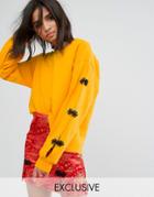 Milk It Vintage Sweatshirt With Sliced Sleeves And Frogging Detail - Yellow