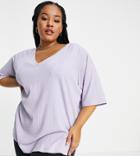 Asos Design Curve Oversized Top With V Neck In Rib In Thistle-purple