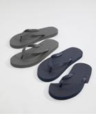 Asos Design Flip Flops 2 Pack In Navy And Gray Save - Multi