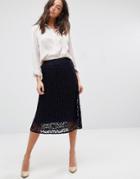 New Look Lace Pleated Midi Skirt - Navy