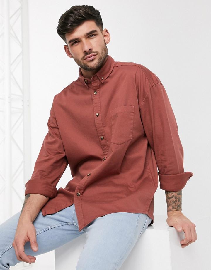 Asos Design 90s Oversized Organic Denim Shirt In Rust-orange