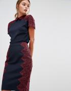 Ted Baker Quintaa Shirt With Scalloped Lace Trim - Navy