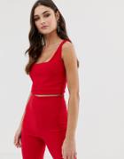 Vesper Square Neck Crop Top Two-piece In Red - Red
