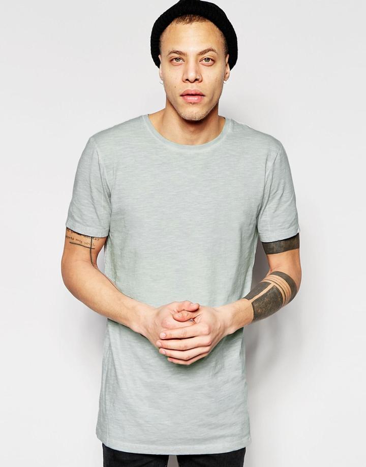 Asos Super Longline T-shirt With Oil Wash And Grin Stitch - Vapour Blue