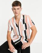 Topman Camp Collar Stripe Shirt In Peach-multi