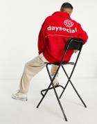 Asos Daysocial Oversized Sweatshirt In Teddy Borg With Back Logo Embroidery In Red