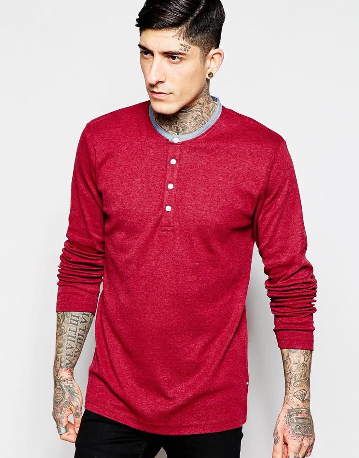 Lindbergh T-shirt With Henley Neck - Red