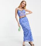 Reclaimed Vintage Inspired Mesh Midi Skirt In Blue Rose Print