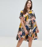 Ax Paris Plus V Neck Printed Swing Dress - Multi