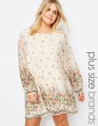 Yumi Plus Shift Dress In Floral Border Print - Cream