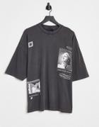 Asos Design Oversized T-shirt In Washed Black With Statue Print-grey