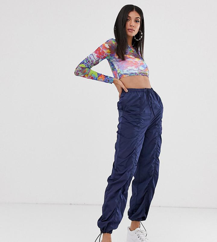 Collusion Tall Ruched Nylon Pants-navy