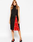 A V Robertson For Asos Black Funnel Neck Dress With Embellished Insert - Black