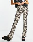 Topshop Lettuce Flared Pant In Animal Print-neutral