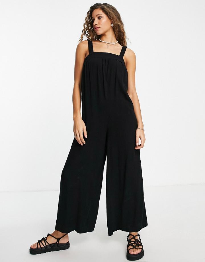 Topshop Linen Square Neck Romper Jumpsuit In Black
