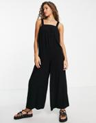 Topshop Linen Square Neck Romper Jumpsuit In Black