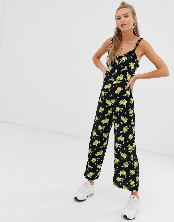 Bershka Fruit Printed Jumpsuit In Black