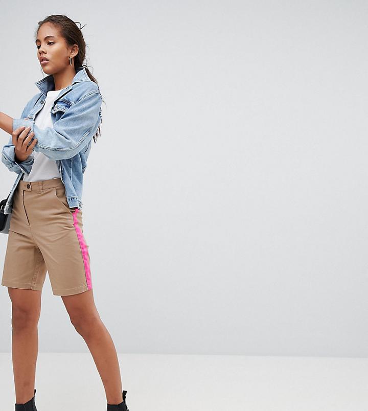 Asos Design Tall City Shorts With Side Stripe - Brown
