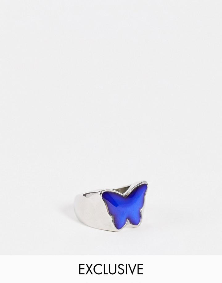Reclaimed Vintage Inspired Unisex Butterfly Ring In Silver