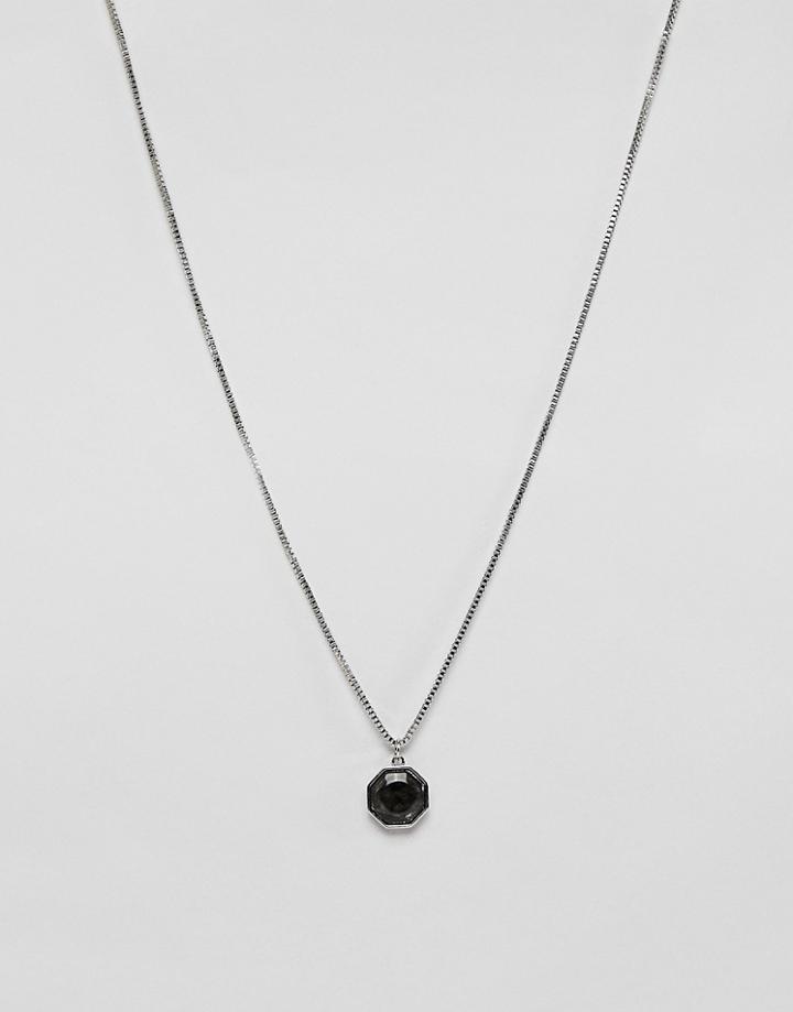 Designb Stone Medallion Long Necklace In Silver - Silver