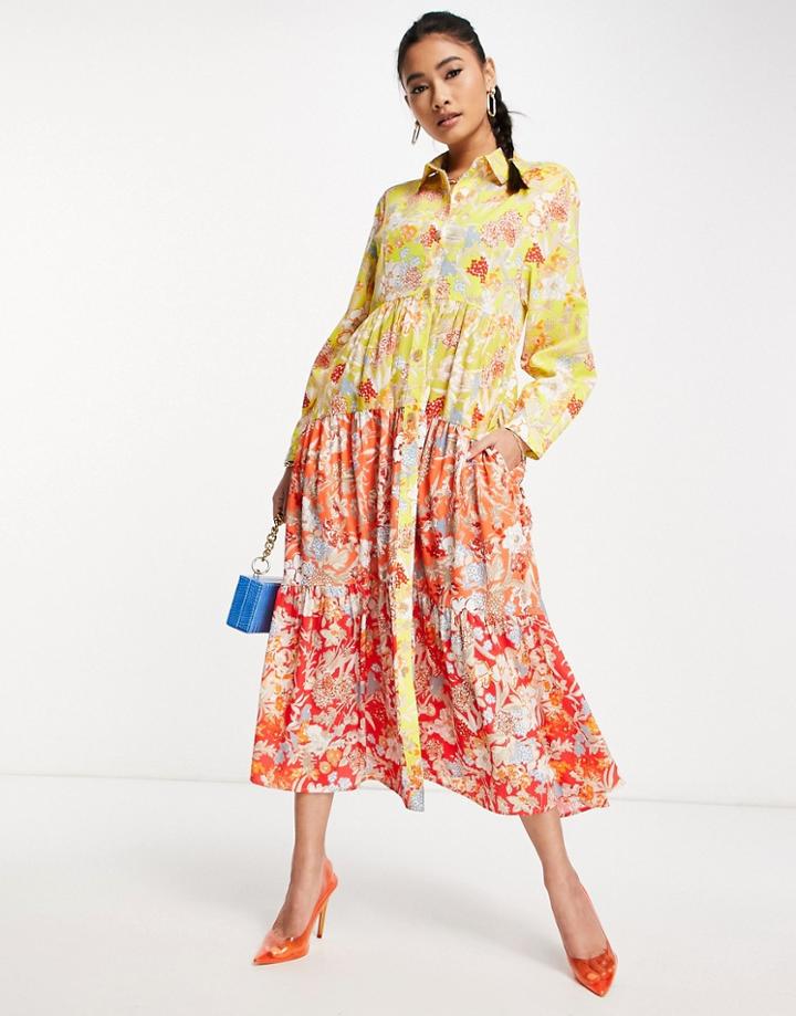French Connection Blossom Tiered Mini Dress In Multi Floral