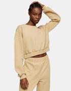 Topshop Cropped Sweatshirt In Camel-brown