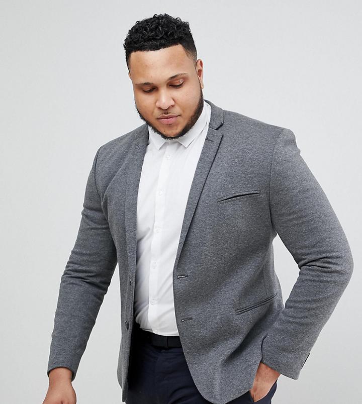 Asos Design Plus Super Skinny Blazer In Charcoal Jersey - Gray