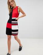 Qed London Color Block Shift Dress - Red