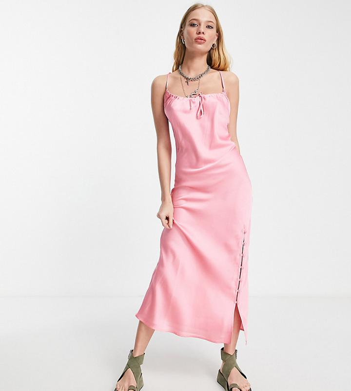 Reclaimed Vintage Inspired Midi Cami Dress In Plain Pink-multi