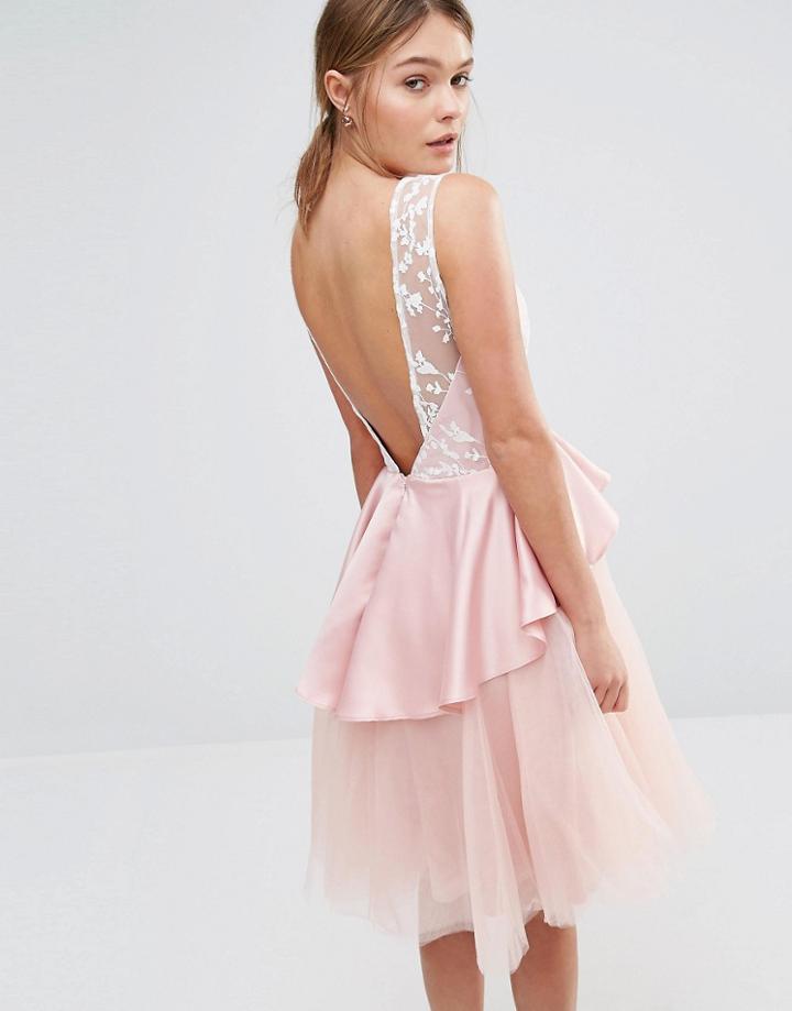 Chi Chi London Tulle Midi Dress With Frill Waist - Mauve