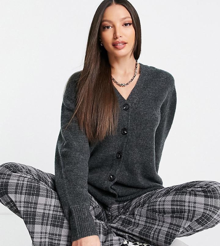 Asos Design Tall Oversized Cardigan With Button Through In Dark Gray