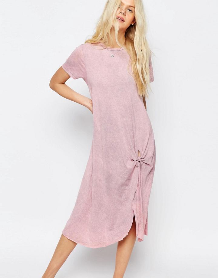 Asos Casual Knot Front Midi T-shirt Dress - Pink