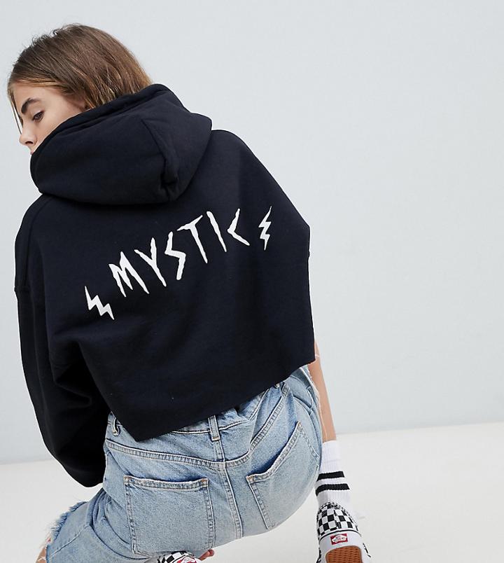 Crooked Tongues Cropped Hoodie In Black With Mystik Back Print - Black