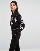 Self Portrait Cropped Bomber Jacket With Embroidery - Multi