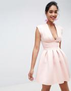Asos Design Scuba Seamed Open Back Mini Prom Dress - Pink