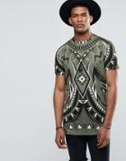 Jaded London Longline T-shirt With All Over Kaleidoscope Print - Green