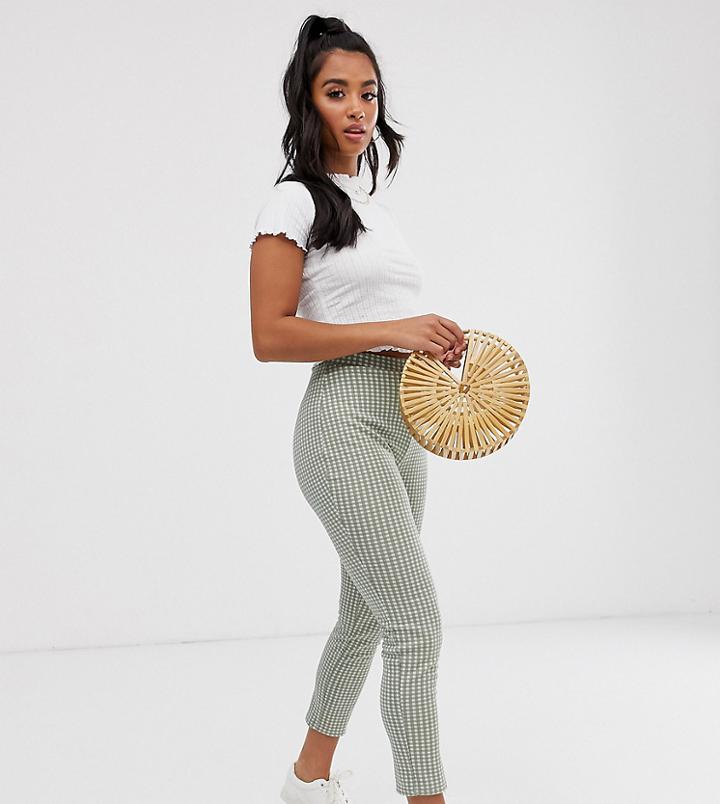 Asos Design Petite Gingham Jacquard Skinny Pants - Green