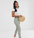 Asos Design Petite Gingham Jacquard Skinny Pants - Green